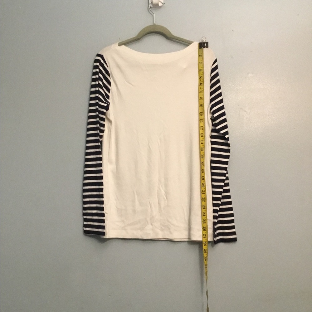 GAP White Top with Black Striped Sleeves